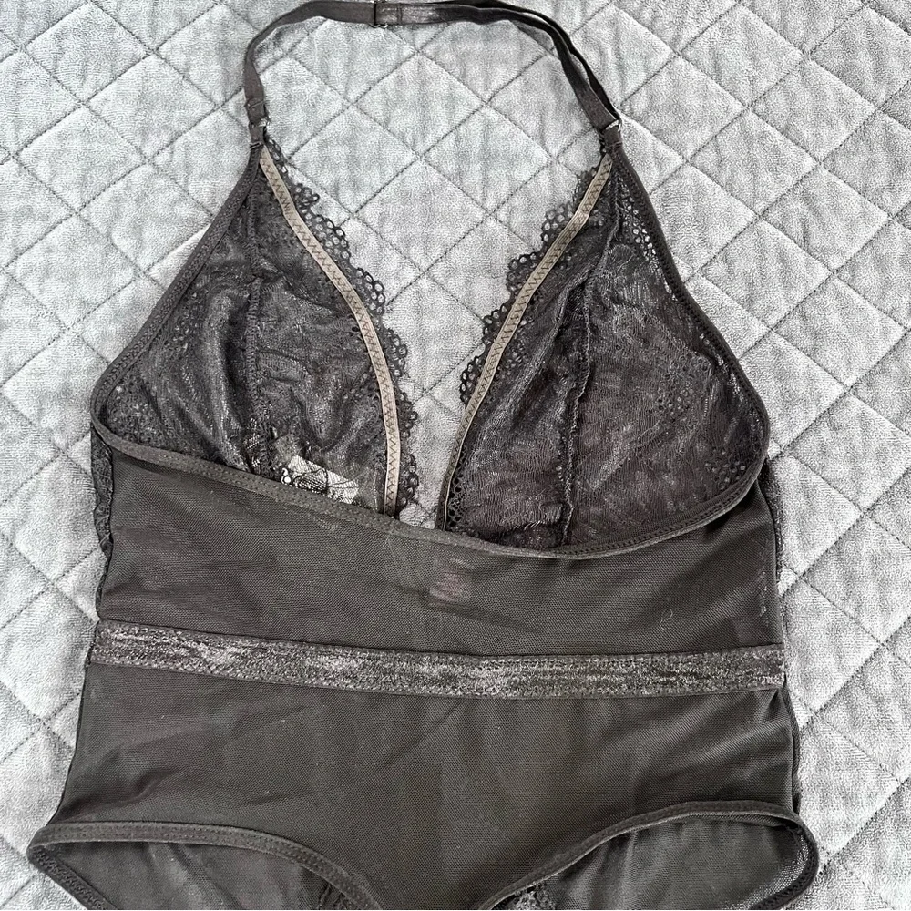 Frederick's Of Hollywood Teddy Small Lingerie Sheer Lace Black Snap Closure B14